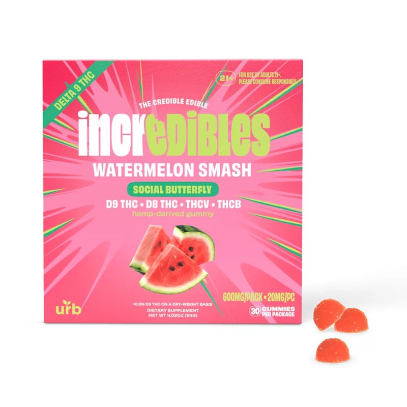 incredibles 20mg DELTA 9 THC DELTA 8 Watermelon Smash Gummies